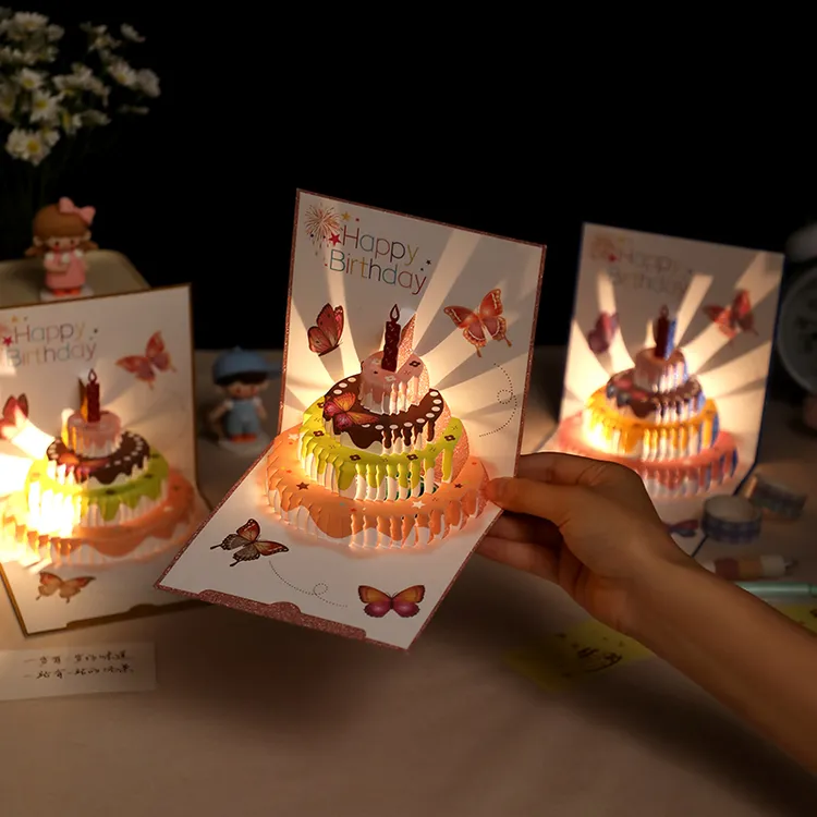 生日贺卡带灯光工艺简约走心生日礼物送男女朋友送朋友3D镂空雕刻