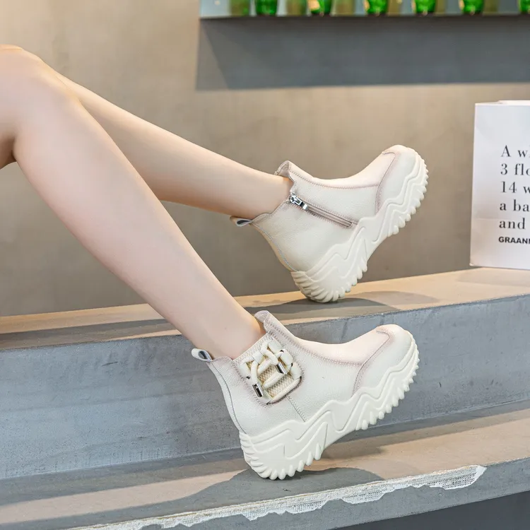 清仓高帮鞋女加绒春秋新款百搭小白鞋厚底时尚休闲白色运动女鞋子