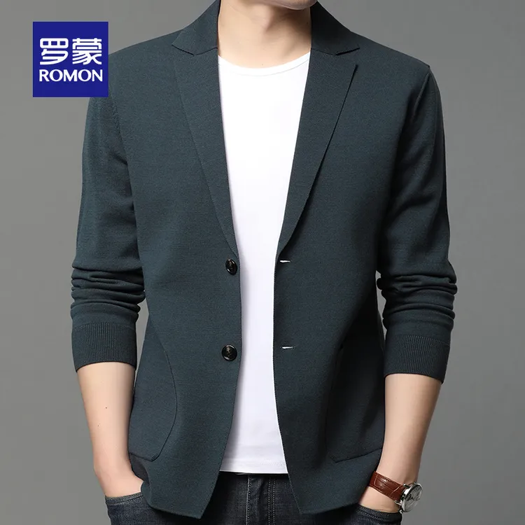 罗蒙针织衫开衫外套男春秋季2024新款春装西服男士外穿毛衣西装潮