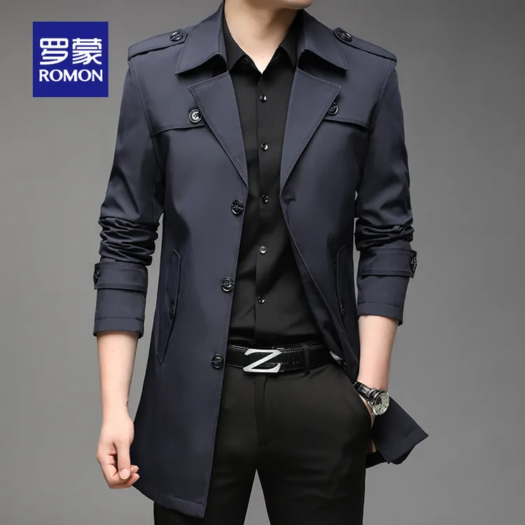 罗蒙轻奢中长款风衣男士春秋季中年商务休闲时尚百搭韩版夹克外套