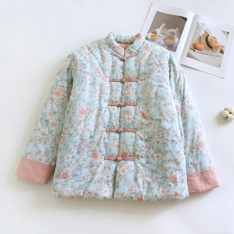 48纯棉花手工棉花袄 新中式盘扣国风国潮棉服衣冬季加厚保暖棉衣