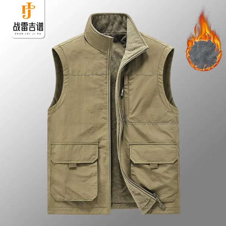 战雷吉谱双面穿户外运动男士马甲多口袋秋冬加绒坎肩保暖马夹大码