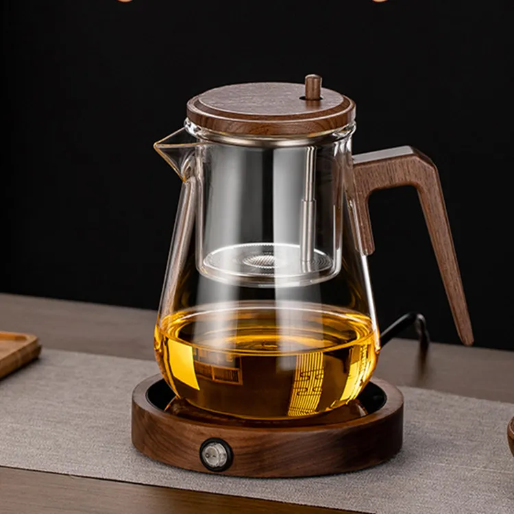 胡桃木飘逸杯按压式茶水分离玻璃茶壶泡茶杯泡茶壶家用冲茶泡茶具