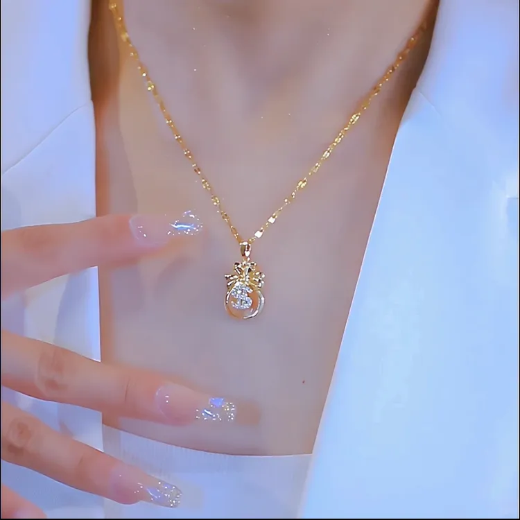钛钢项链 轻奢来财好运福袋女钱袋可水洗不掉色洋气高级锁骨链