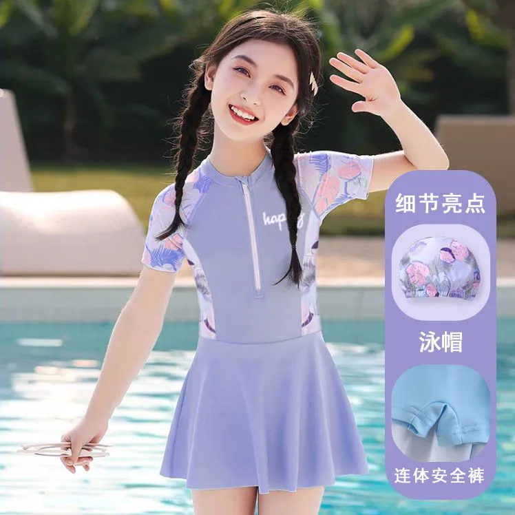 女孩连衣裙泳衣2024新款女童宝宝甜美中大童连体防晒游泳裙式套装