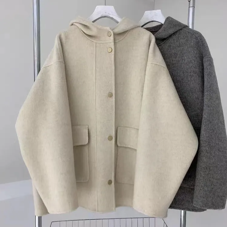 双面羊毛连帽大衣-Z632