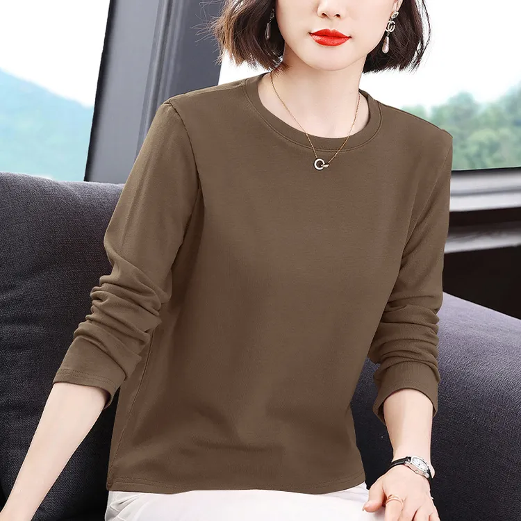 秋冬双面德绒上衣女长袖洋气秋衣女款外穿女士大码圆领内搭时尚