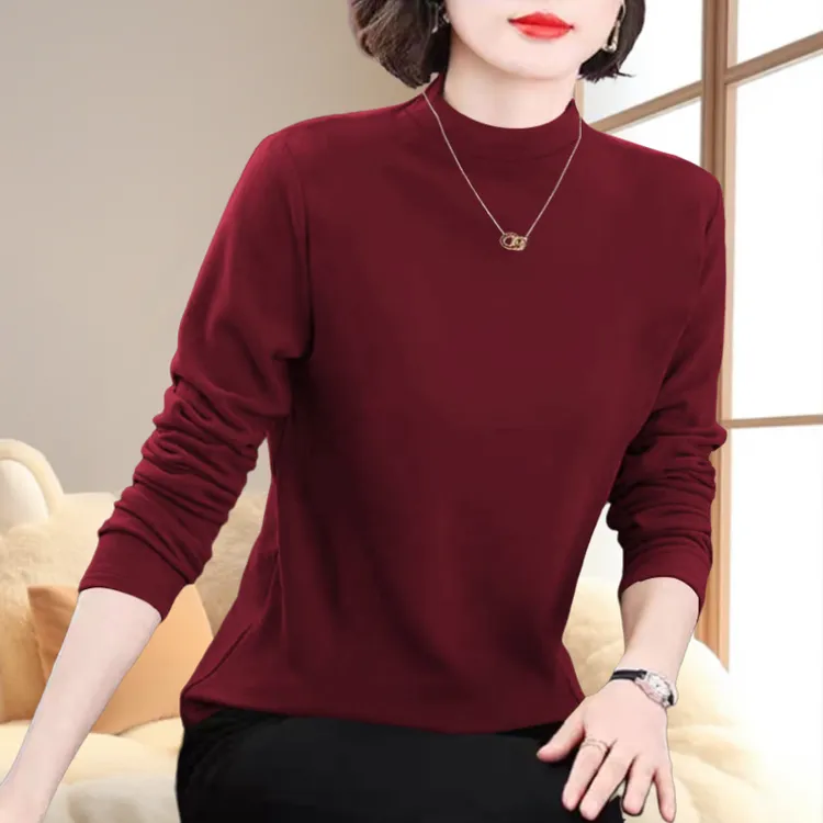 秋冬双面德绒上衣女春秋时髦洋气妈妈装半高领女士保暖内搭长袖