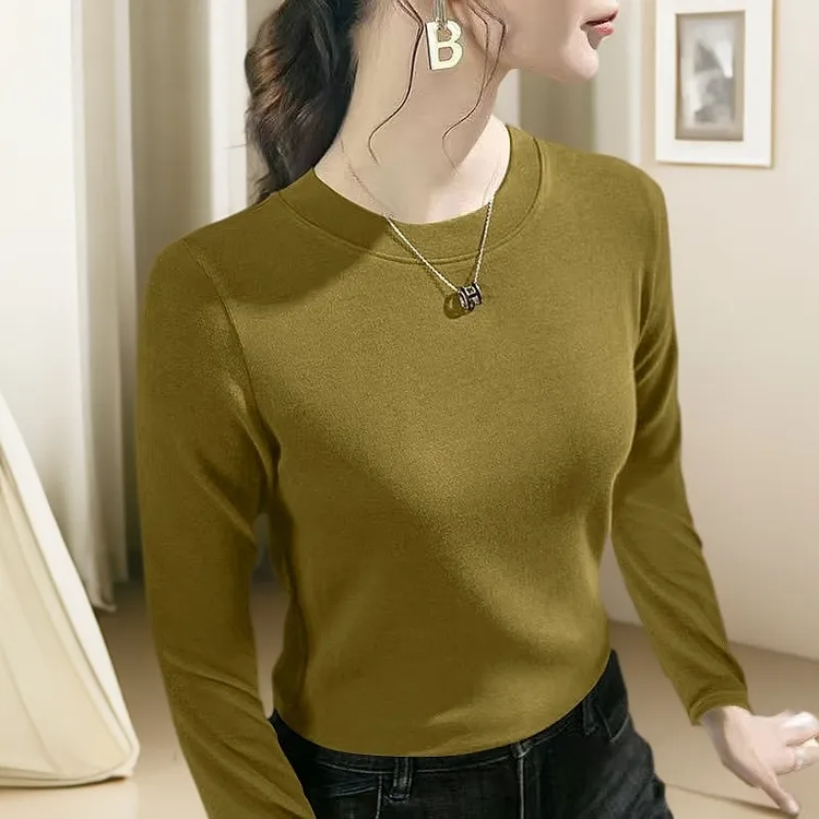 秋冬双面德绒上衣女长袖时尚纯色百搭保暖秋衣洋气女士内搭打底衫