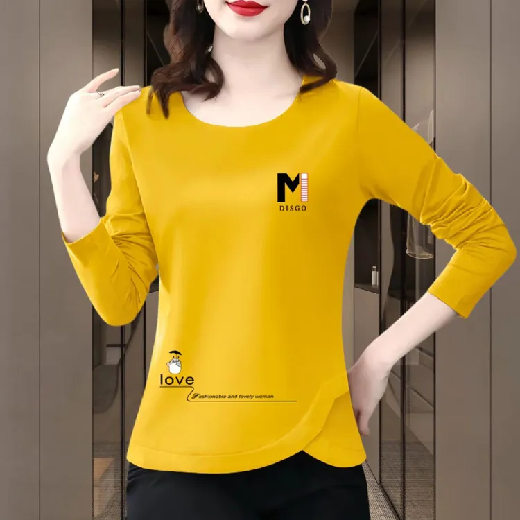 早秋上衣女长袖T恤中年妈妈时尚外穿洋气100%纯棉薄款内搭打底衫