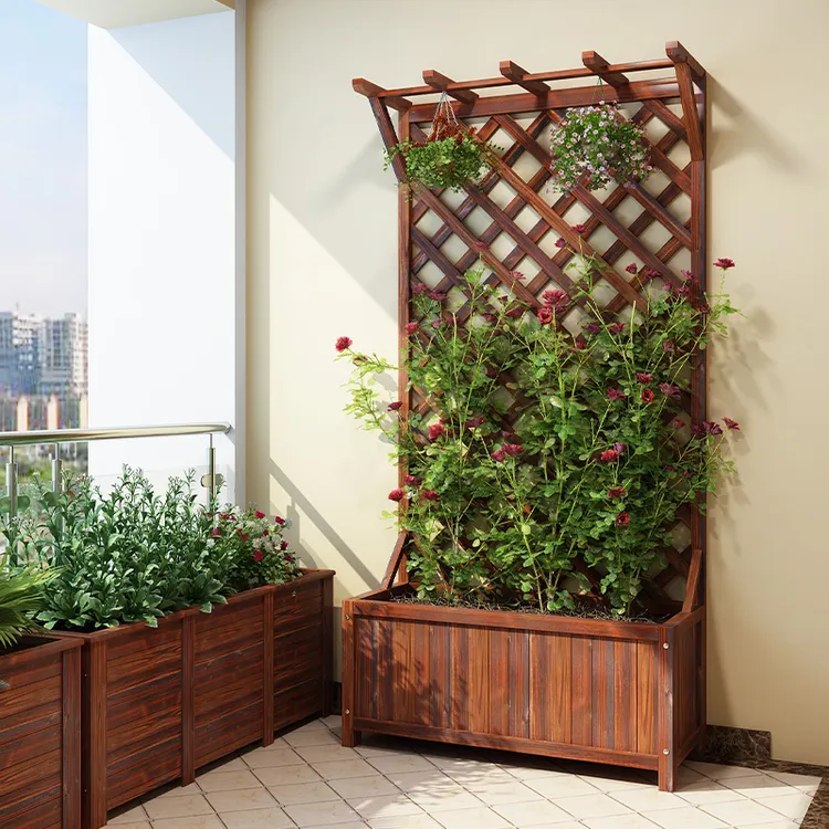 防腐木花架阳台实木围护栏户外庭院装饰隔断花箱槽网格攀爬藤架子