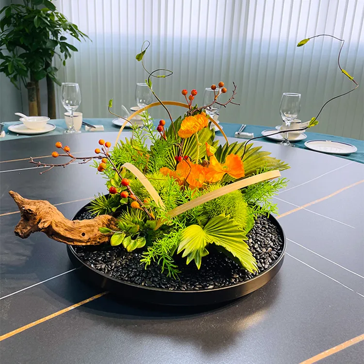 新中式仿真花摆件客厅茶几餐桌中间摆花盆栽酒店装饰品摆设花艺