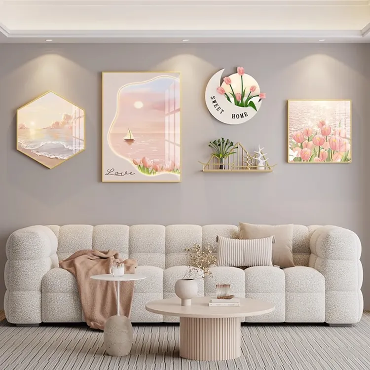 轻奢北欧客厅装饰画沙背景墙组合挂画奶油风餐饭厅小清新简约壁画