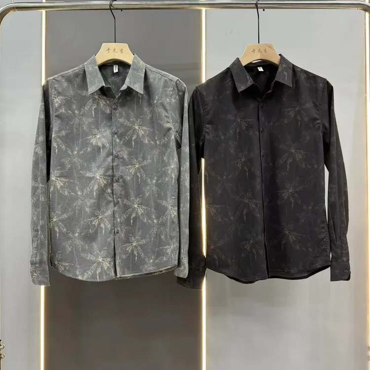丽宝男装港风花长袖衬衫潮流痞帅上衣（9913）