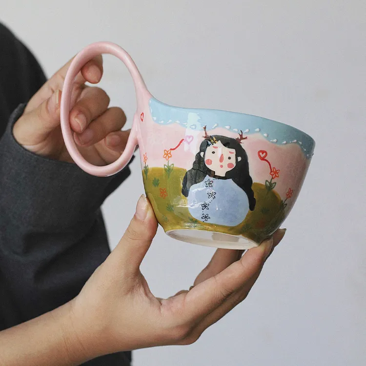 泽滕家高颜值陶瓷杯卡通可爱马克杯早餐杯燕麦杯牛奶杯送闺蜜杯子