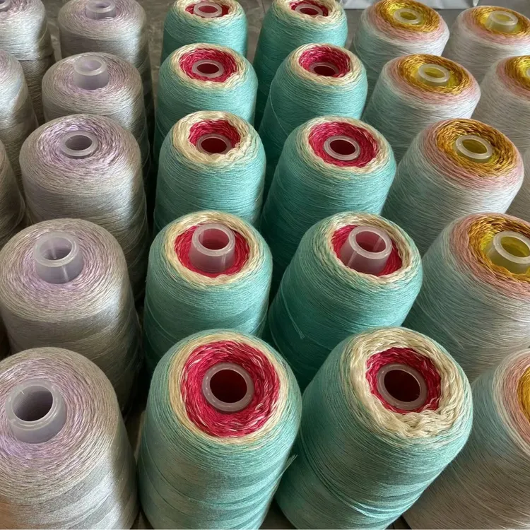 8股丝光棉+亮丝纯棉线渐变色钩披肩围巾衣服手工编织柔软亲肤