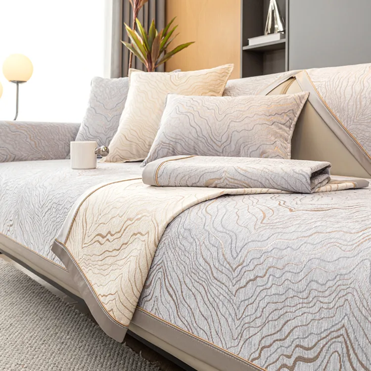 【海浪纹】四季通用雪尼尔高档沙发垫子坐垫3座加贵妃加长直排