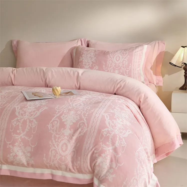 A类轻奢牛奶绒床上四件套冬季加厚双面绒被套纯色床单笠保暖床品4