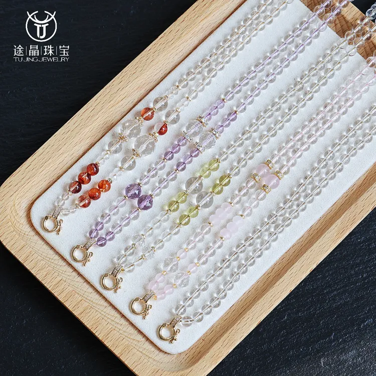 【精品珠链】单链天然白水晶珠链项链万能链佛牌狐狸观音吊坠链女士