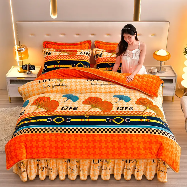 8-9斤加厚牛奶绒四件套冬季保暖双面绒床裙款不起球不掉毛无静电