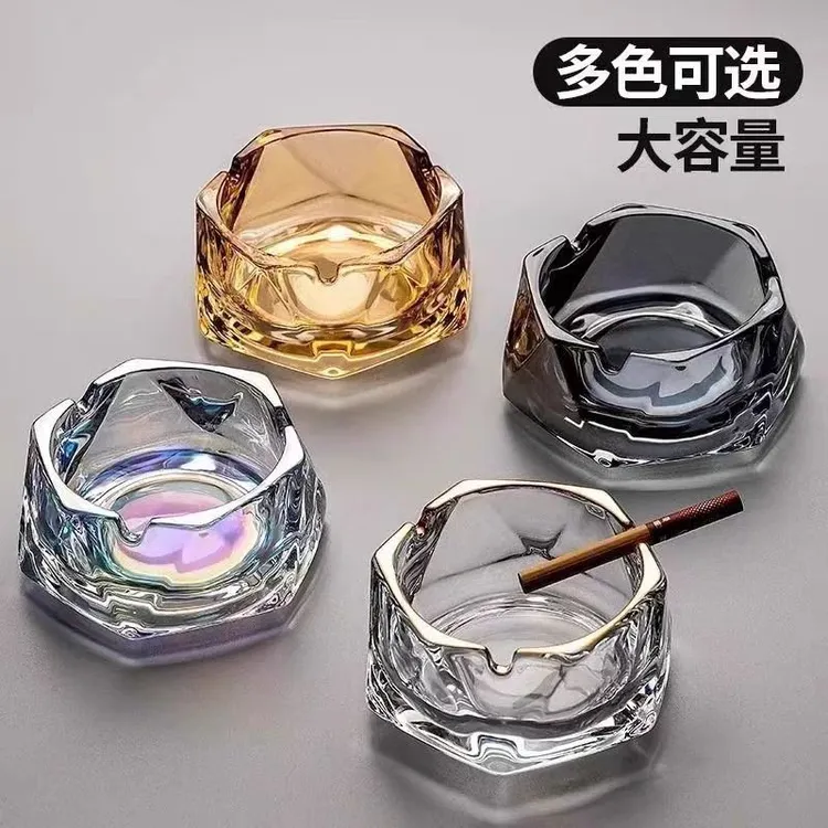 水晶烟灰缸ins高颜值客厅茶几透明玻璃碗办公室酒店烟缸现代简约