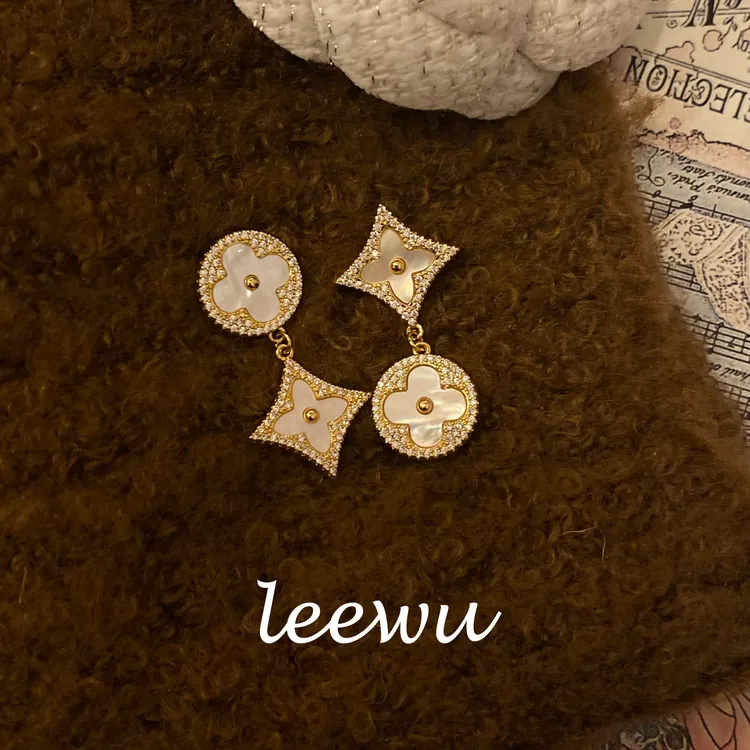 铜合金耳饰 里物LEEWU【法式菱形不对称】气质轻奢百搭白色耳钉小众