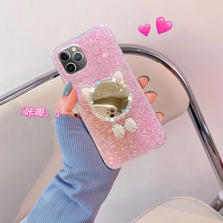 苹果14系列iphone13时尚手机壳14pro补妆镜女款12镜面11pro手机壳