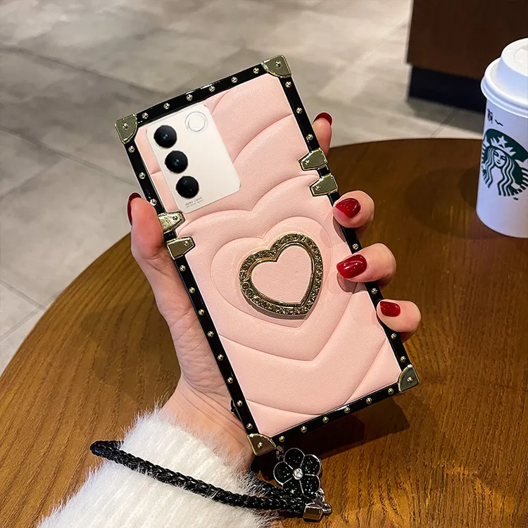 vivo s16时尚手机壳皮纹s16pro女款爱心防摔手机壳支架全包手机壳