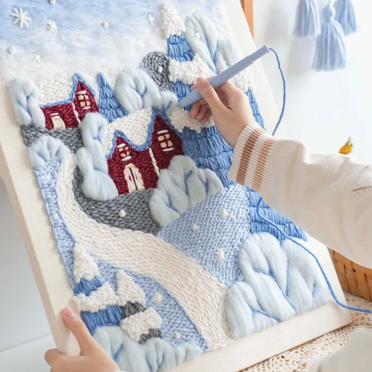冬日风景装饰画戳戳绣手工diy材料包相框简单制作立体画戳戳绣
