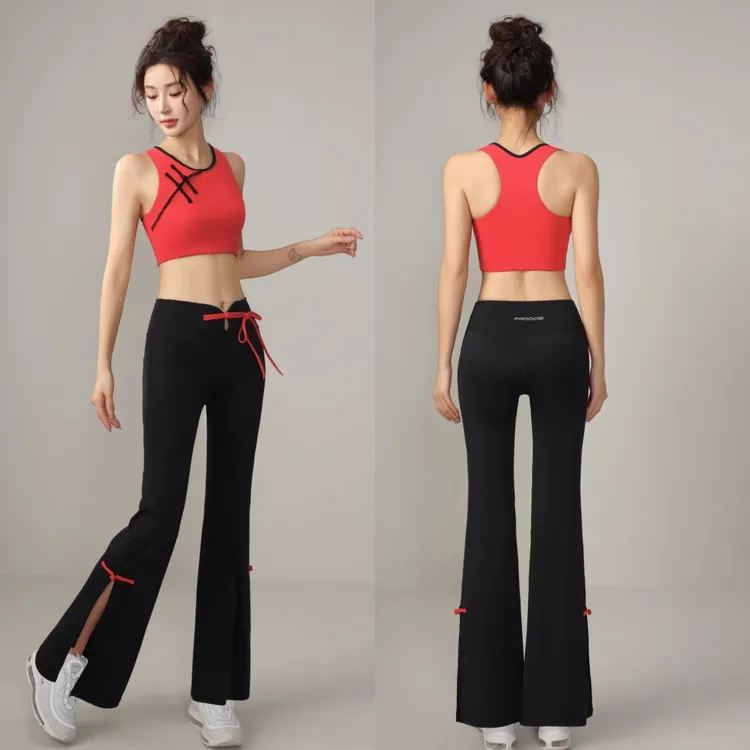 国风洋气气质修身喇叭裤运动裸感套装716