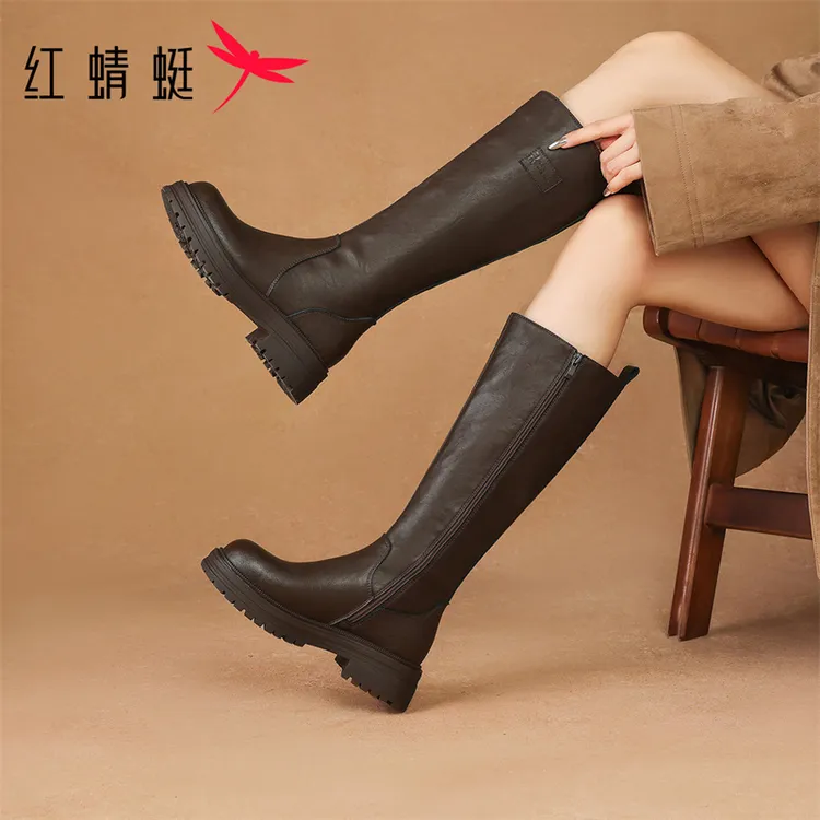 红蜻蜓不过膝弹力靴女2025秋冬新款时尚百搭舒适轻便不累脚长筒靴