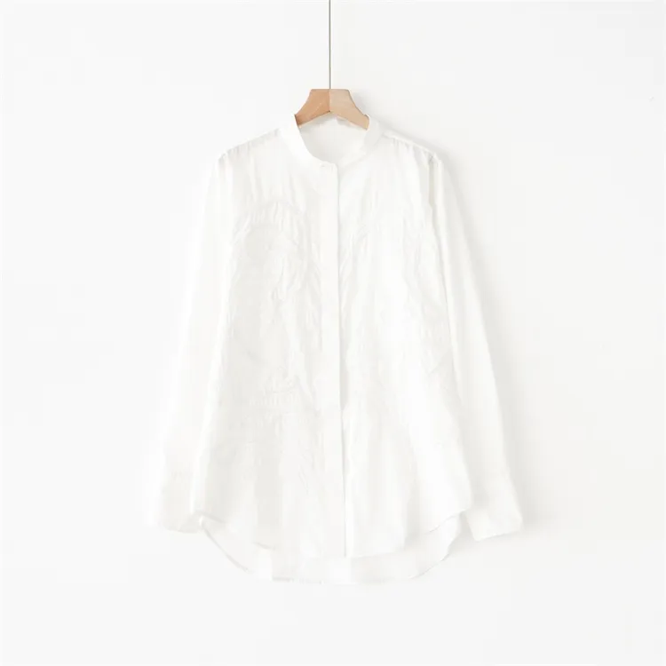 MUSEWAVE MSW/沐诗薇【白瓷】中式风立体裁剪刺绣立领衬衫24316201