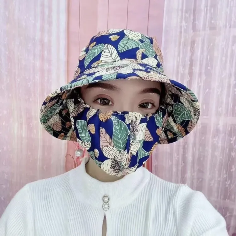 防晒口罩一体帽子遮阳帽女款防紫外线防风帽新款户外夏季太阳帽女