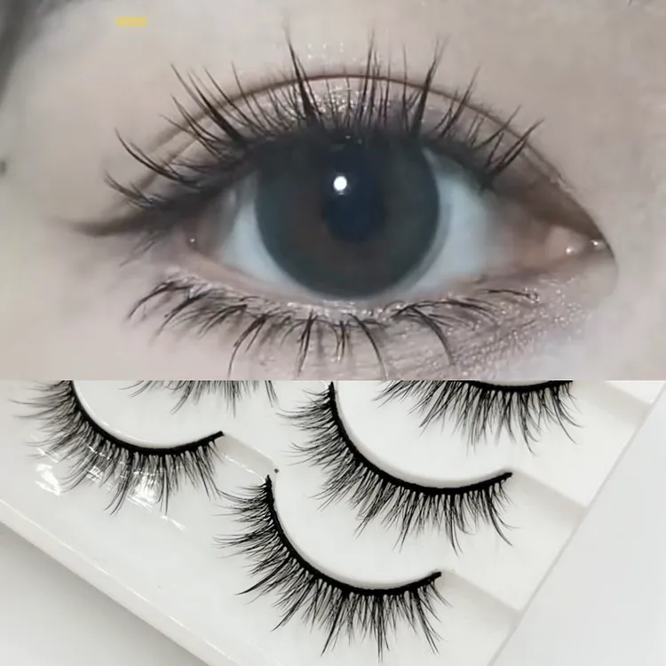 送胶水假睫毛浓密3D立体逼真浓密卷翘眼睫毛硬梗撑双眼皮欧美睫毛