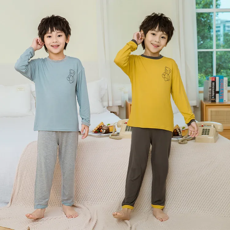 莫代尔男童长袖睡衣套装儿童家居服中大童薄款空调男童睡衣