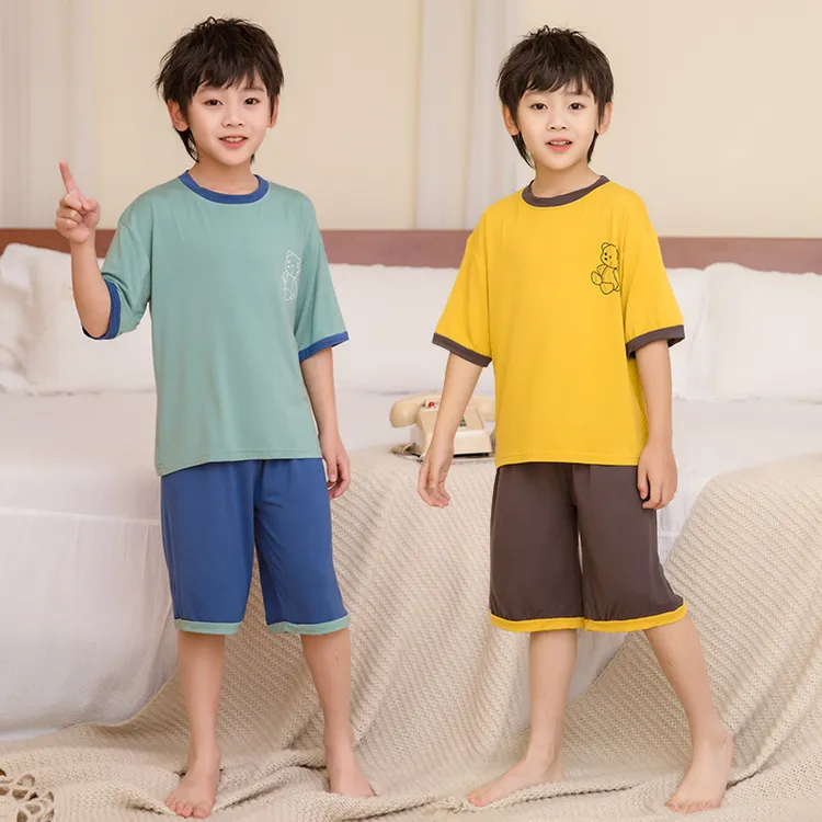 男童家居服薄款套装亲子儿童夏季空调服中大童男孩睡衣睡衣