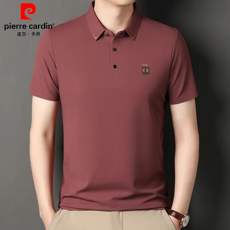 皮尔卡丹正品夏季桑蚕丝短袖t恤男士翻领体恤商务休闲Polo衫垂感