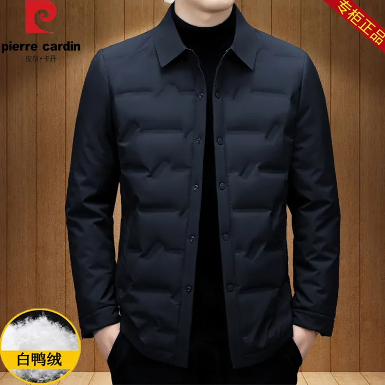 皮尔卡丹高档鸭绒羽絨服中年男士秋冬短款轻薄商务休闲爸爸装外套