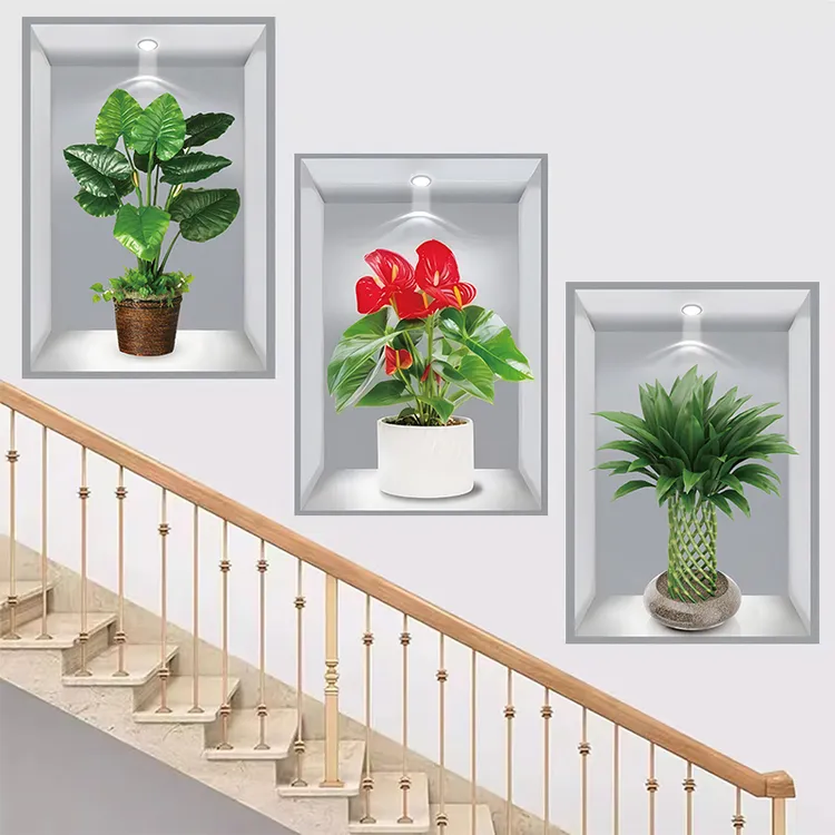 3d立体墙贴植物花卉墙壁装饰画过道楼梯墙面遮丑餐厅客厅画纸自粘