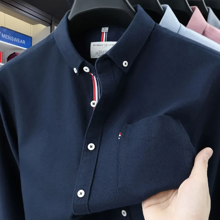 正品Tommy汤米长袖衬衫纯棉男士秋季中年时尚休闲牛津纺全棉衬衣