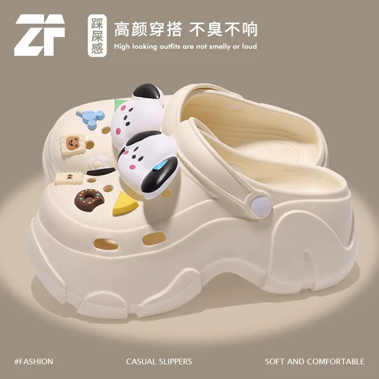 洋山公羊外穿增高洞洞鞋女士镂空包头厚底拖鞋夏季防滑沙滩鞋凉鞋