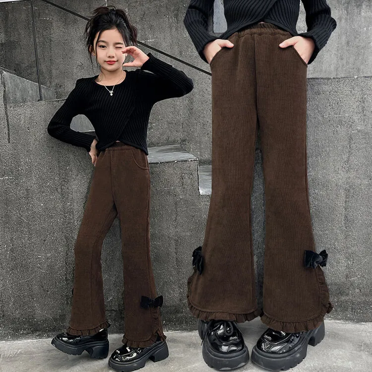 女童裤子秋冬2024新款儿童韩版国风微喇叭裤大童弹力休闲长裤