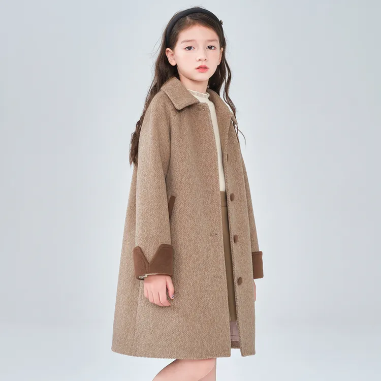 女童大衣外套2025秋冬新款中大童时尚韩版夹棉时尚纯色呢子大衣