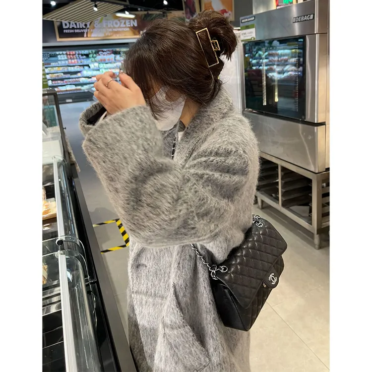 一件能过冬~长毛马海毛财阀灰色西装大衣加厚中长款毛呢外套女冬