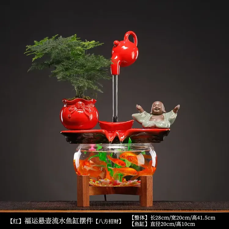 创意流水生财金鱼缸摆件造景装饰客厅办公室茶卓面招财开业礼品