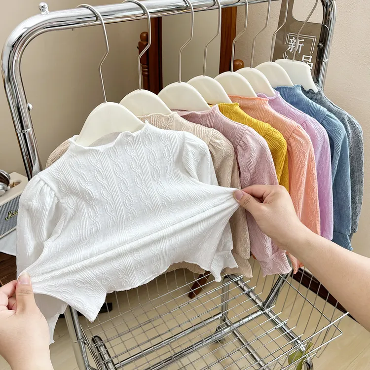 儿童新款针织提花打底衫男女宝秋冬内搭小童打底衣女宝荷叶边长袖