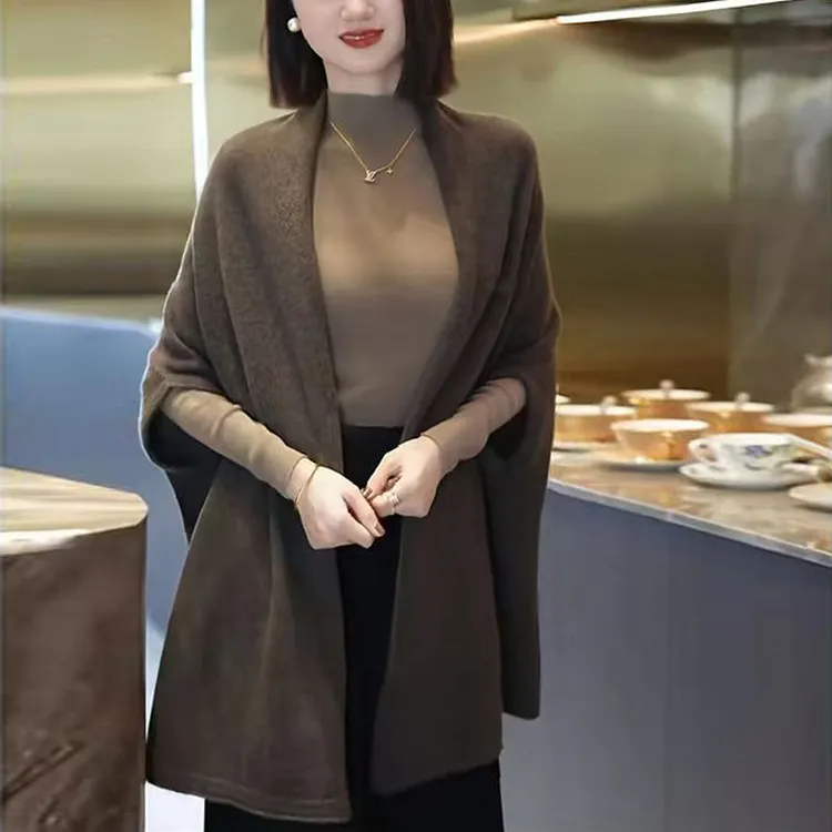 慵懒风蝙蝠袖披肩外套女中长款针织衫开衫宽松显瘦气质春秋冬X83