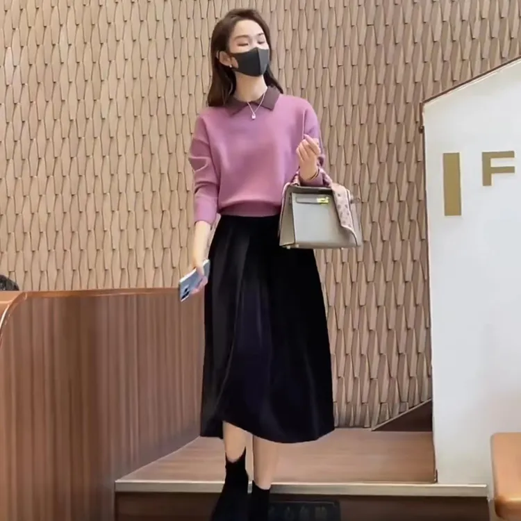 2025秋冬新款小香风毛衣女套头针织衫上衣宽松显瘦洋气减龄半身裙