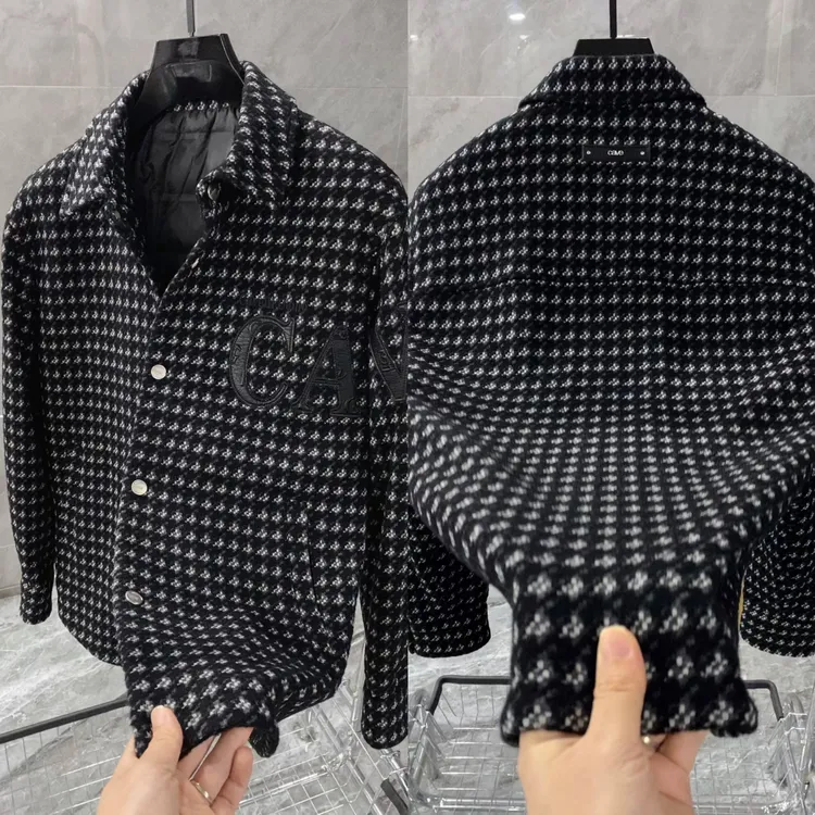 秋冬新款男士轻奢时尚千鸟格羊毛混纺羽绒外套 24599