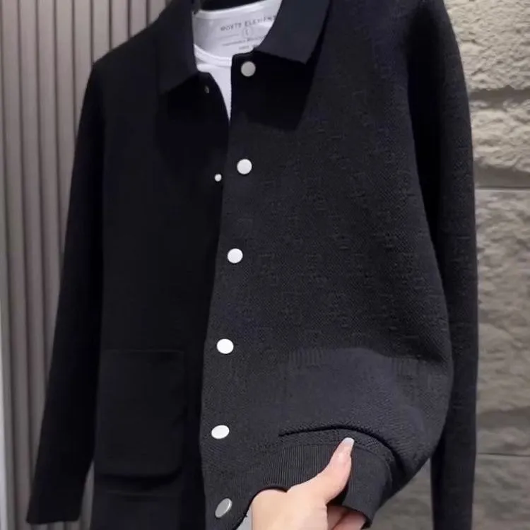 2023秋冬新款男士翻领开衫时尚潮流修身弹力高档外套保暖百搭上衣